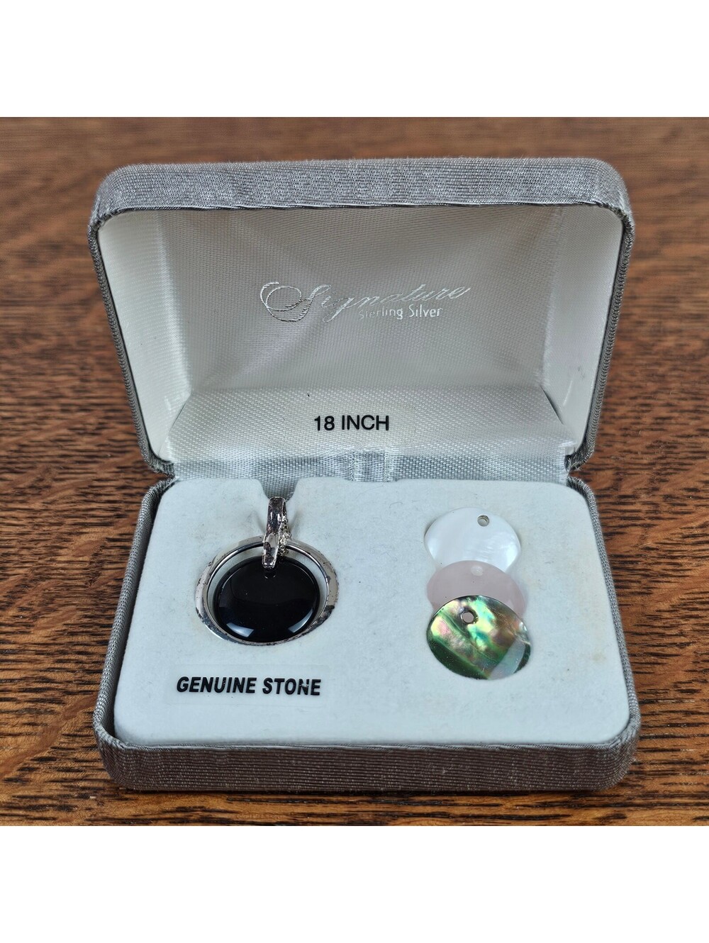 Signature 925 Sterling Silver Interchangeable Stone Necklace 18" Boxed